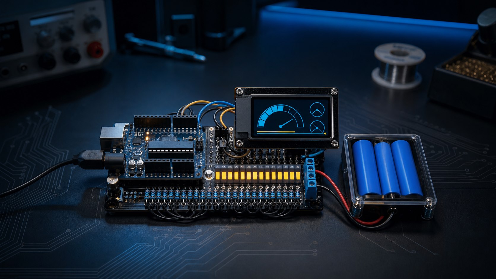 Engineering illustration: Measure Battery Voltage with Arduino and Display It on an LED Bar