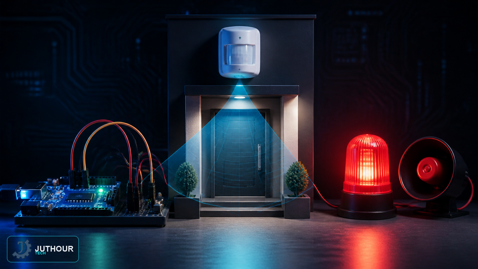 Engineering illustration: Anti-Theft Security System Using a PIR Motion Sensor