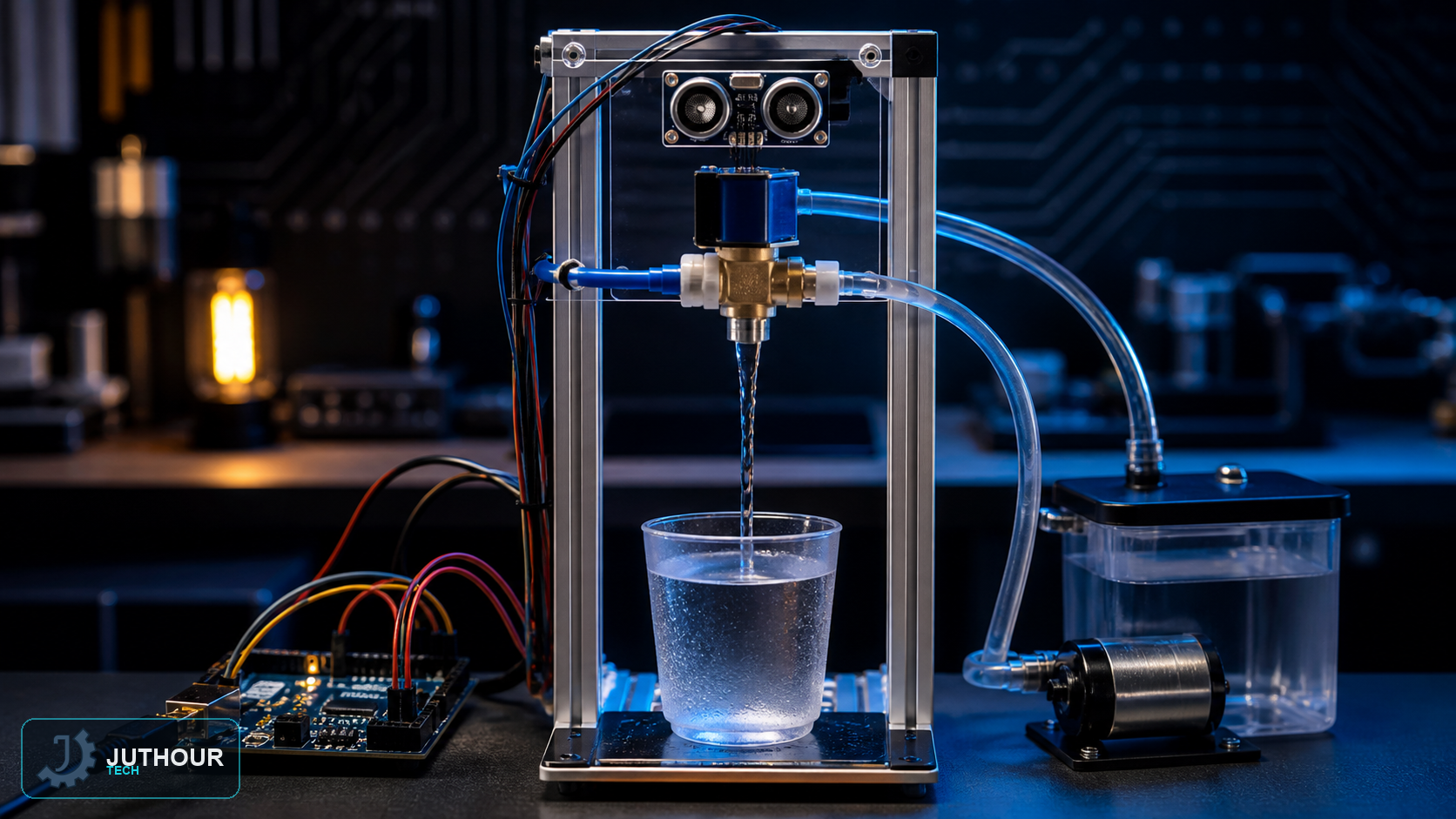 Engineering illustration: An Automatic Water Dispenser with Distance Sensor and Solenoid Valve
