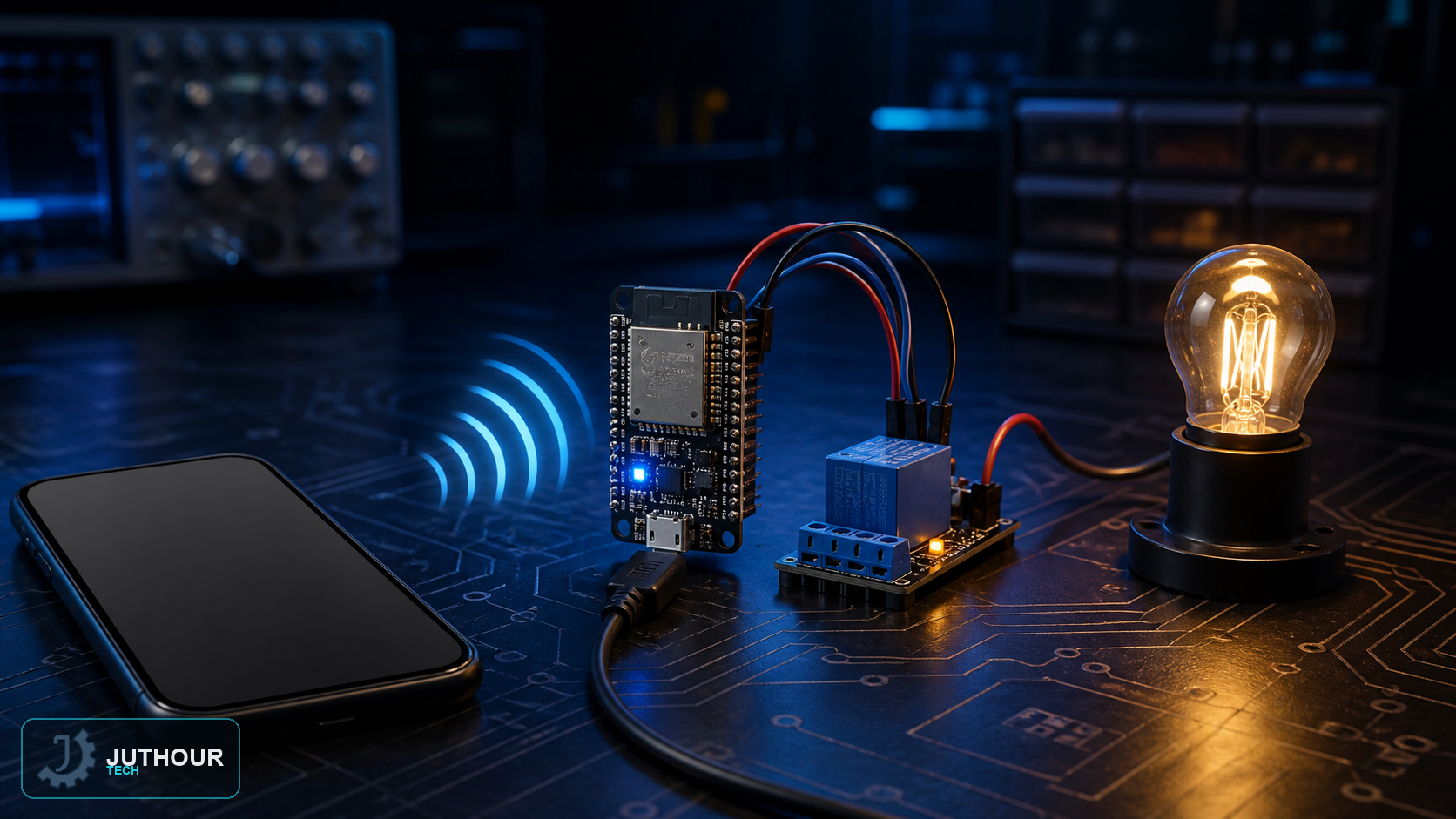 رسم هندسي توضيحي: بلوتوث ESP32 المدمج: تحكم لاسلكي دون وحدة خارجية