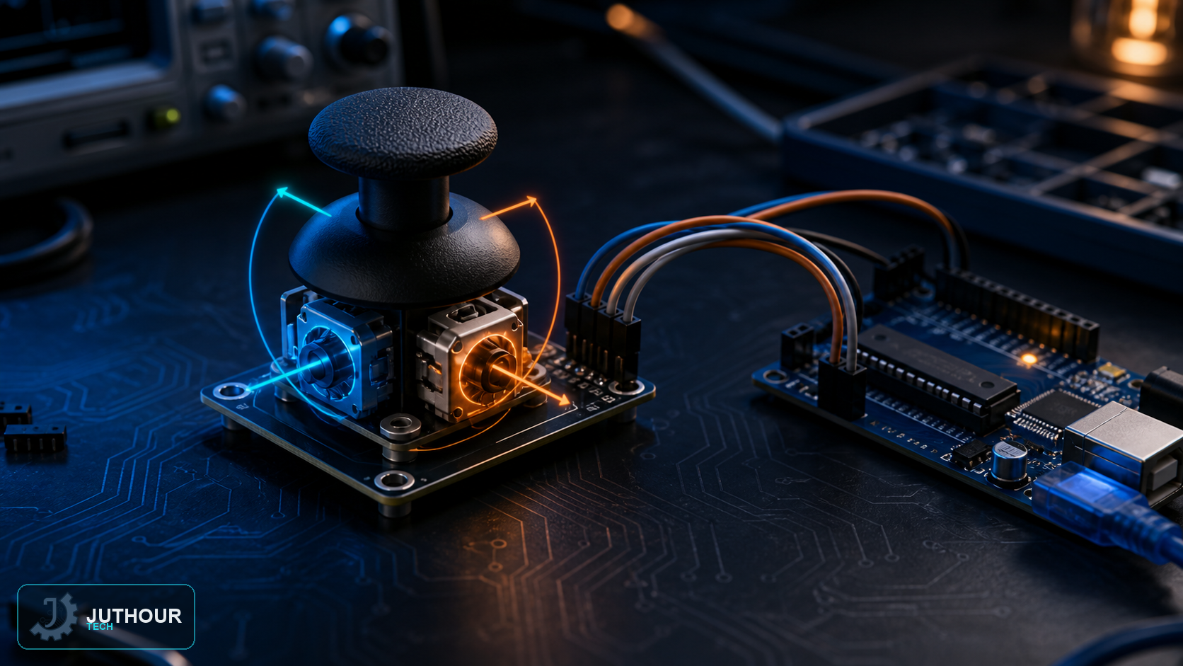 رسم هندسي توضيحي: عصا التحكم Joystick: مبدأ العمل والتوصيل بالأردوينو