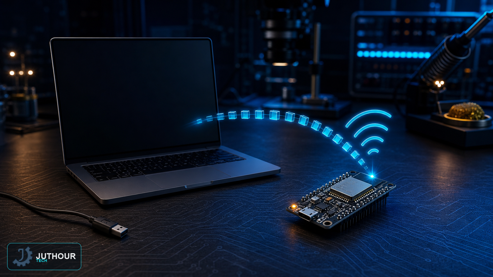 Engineering illustration: Program ESP32 Wirelessly via OTA with Arduino IDE