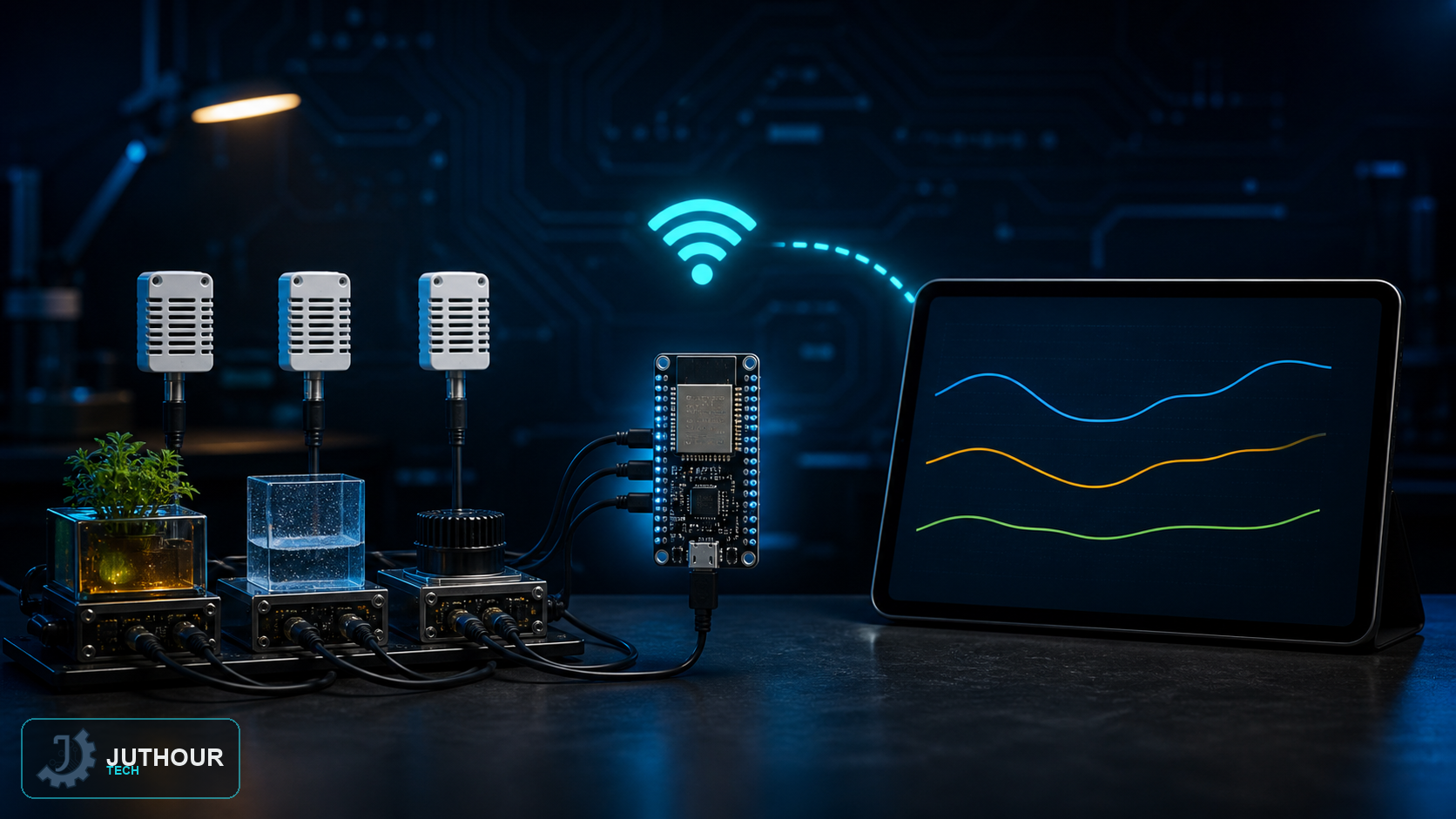 Engineering illustration: Connect Multiple Temperature Sensors and Display Readings on a Web Server