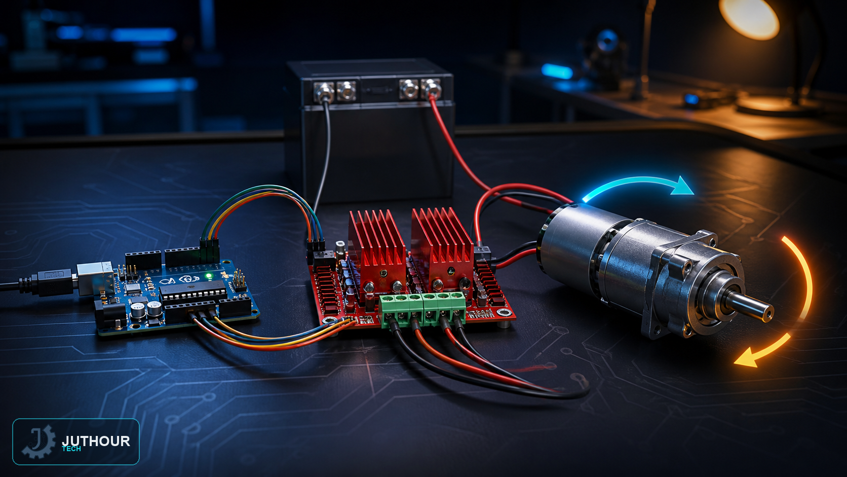 Engineering illustration: Drive a DC Motor with an L298N Module