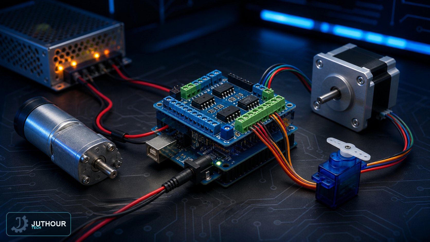 Engineering illustration: Control DC, Stepper, and Servo Motors with an L293D Motor Shield