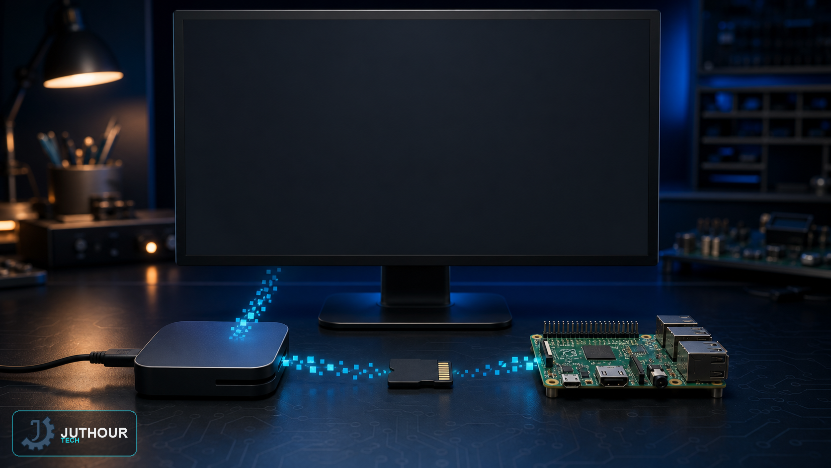 رسم هندسي توضيحي: تثبيت Raspberry Pi OS باستخدام Raspberry Pi Imager