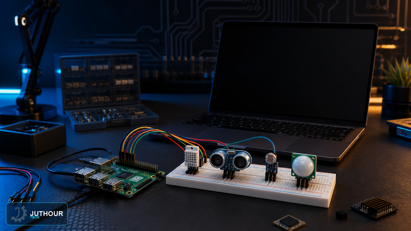 رسم هندسي توضيحي: تهيئة Raspberry Pi للبرمجة والعمل مع الحساسات
