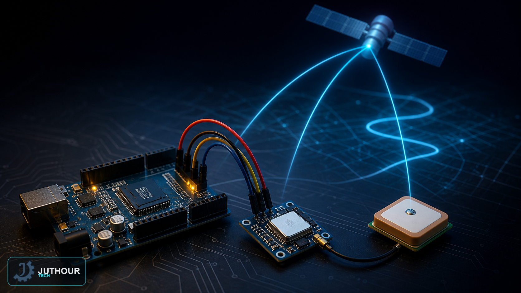 رسم هندسي توضيحي: وحدة GPS من نوع NEO-6M: أساسيات التوصيل بالأردوينو