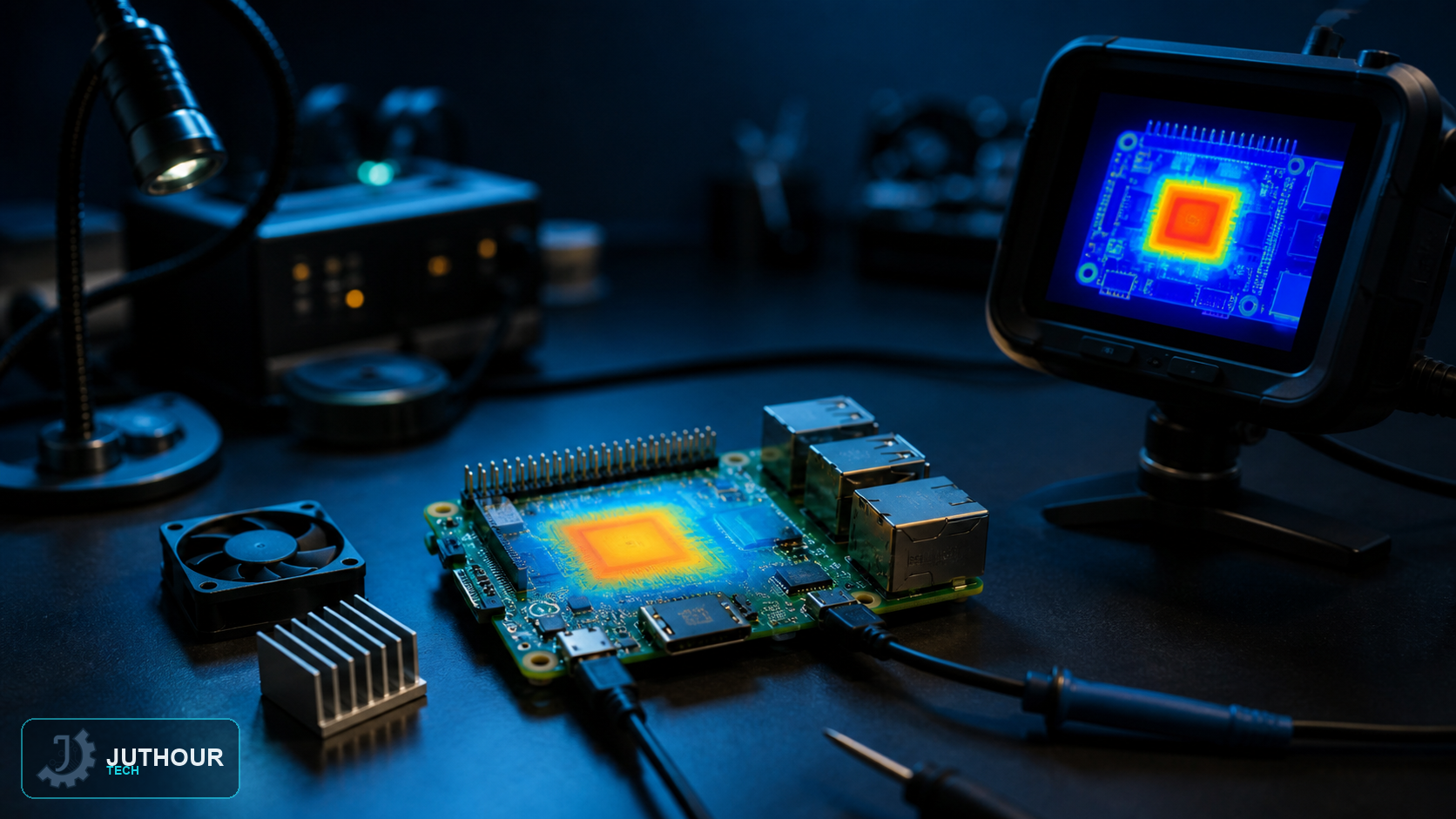 لوحة Raspberry Pi مع مراقبة حرارية ومكونات تبريد