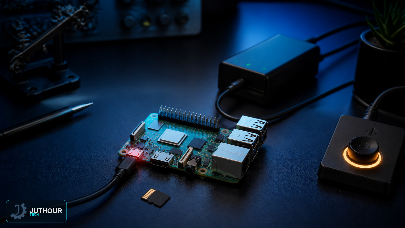 لوحة Raspberry Pi تنفذ إغلاقًا منظمًا بجوار بطاقة microSD