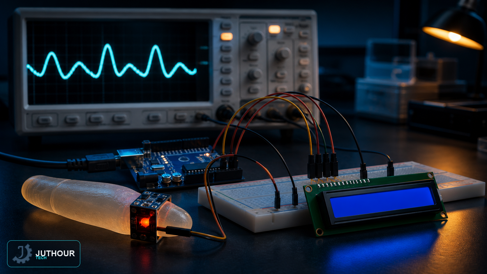 قراءة معدل النبض بحساس ضوئي وعرضه على شاشة LCD