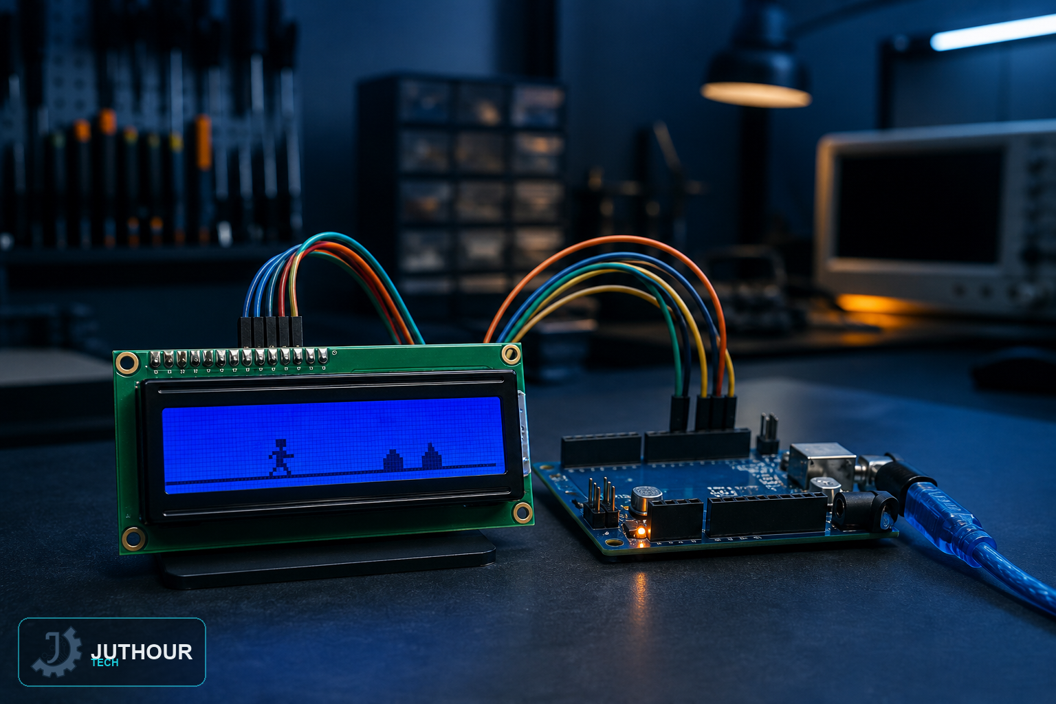 بناء لعبة الديناصور على شاشة محارف LCD ‏16×2