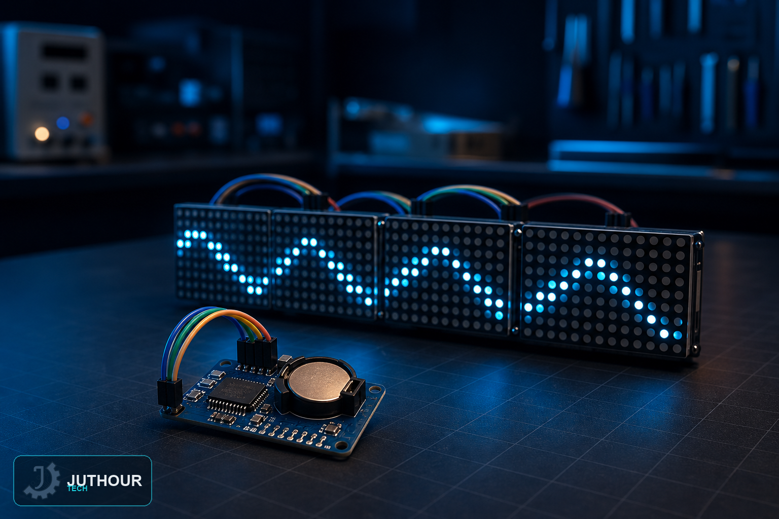 ساعة رقمية بوحدة DS3231 ومصفوفة LED MAX7219
