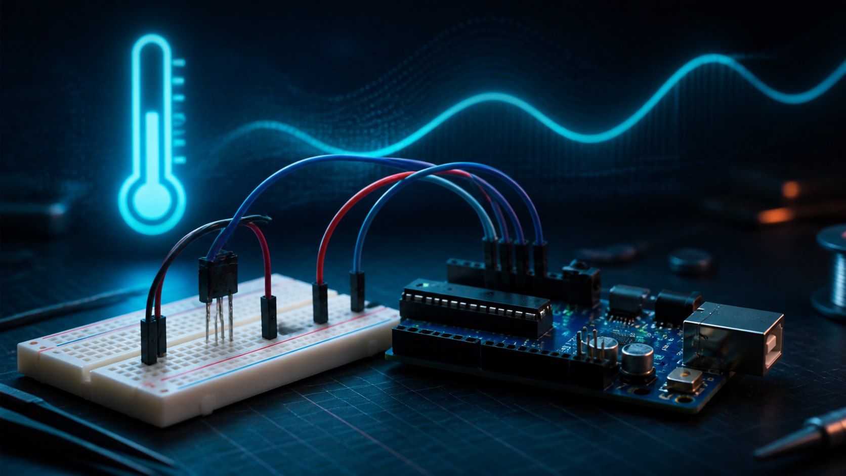 Engineering illustration: Measure Temperature with an LM35 and Arduino: Wiring and Code