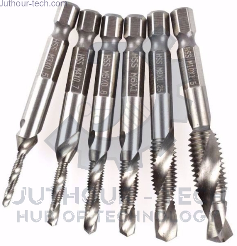 Picture of 6 Pcs/set Hex HSS High Speed Steel Thread Spiral Screw M3 M4 M5 M6 M8 M10 Metric Composite Tap Drill Bit Tap