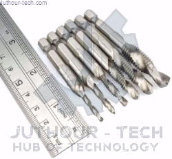 Picture of 6 Pcs/set Hex HSS High Speed Steel Thread Spiral Screw M3 M4 M5 M6 M8 M10 Metric Composite Tap Drill Bit Tap